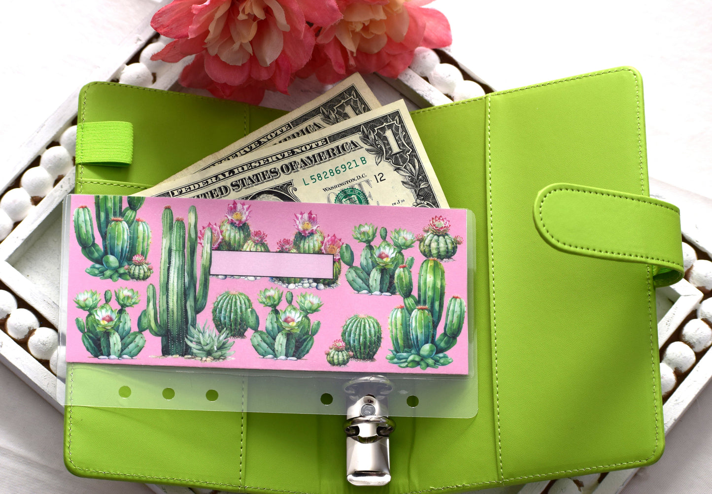 A6 Laminated Cash Envelopes, Cash Binder Envelope, Cactus Galore Theme