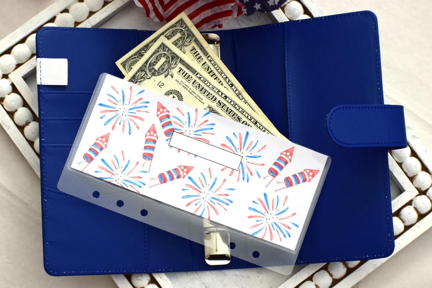 A6 Laminated Cash Envelopes, Cash Binder Envelope, Red, White And Blue Theme