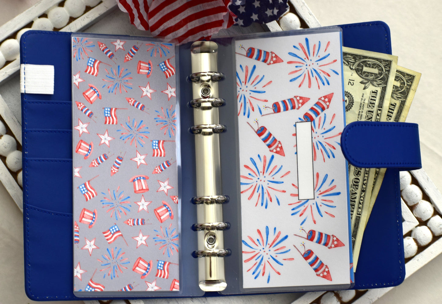 A6 Laminated Cash Envelopes, Cash Binder Envelope, Red, White And Blue Theme
