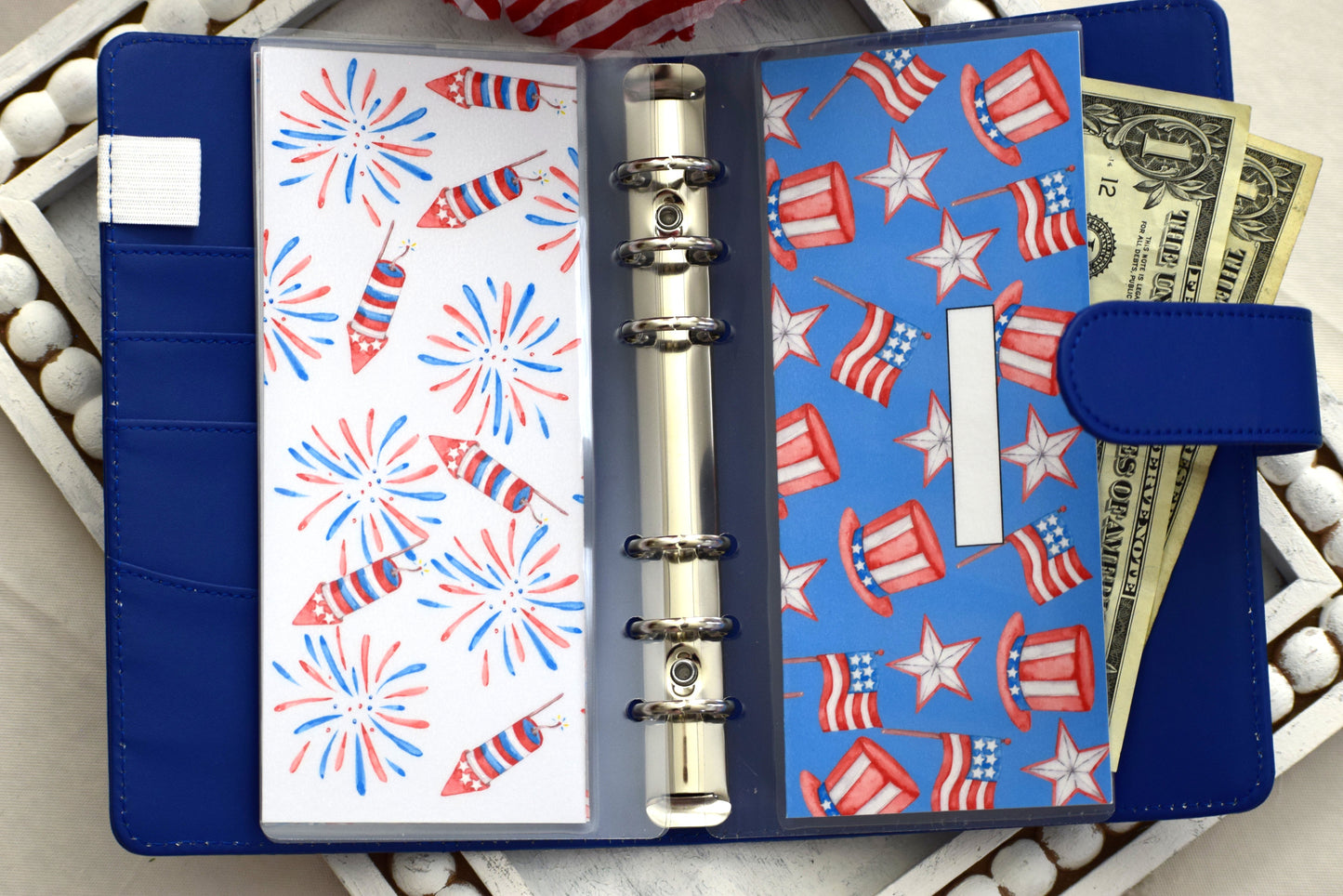 A6 Laminated Cash Envelopes, Cash Binder Envelope, Red, White And Blue Theme