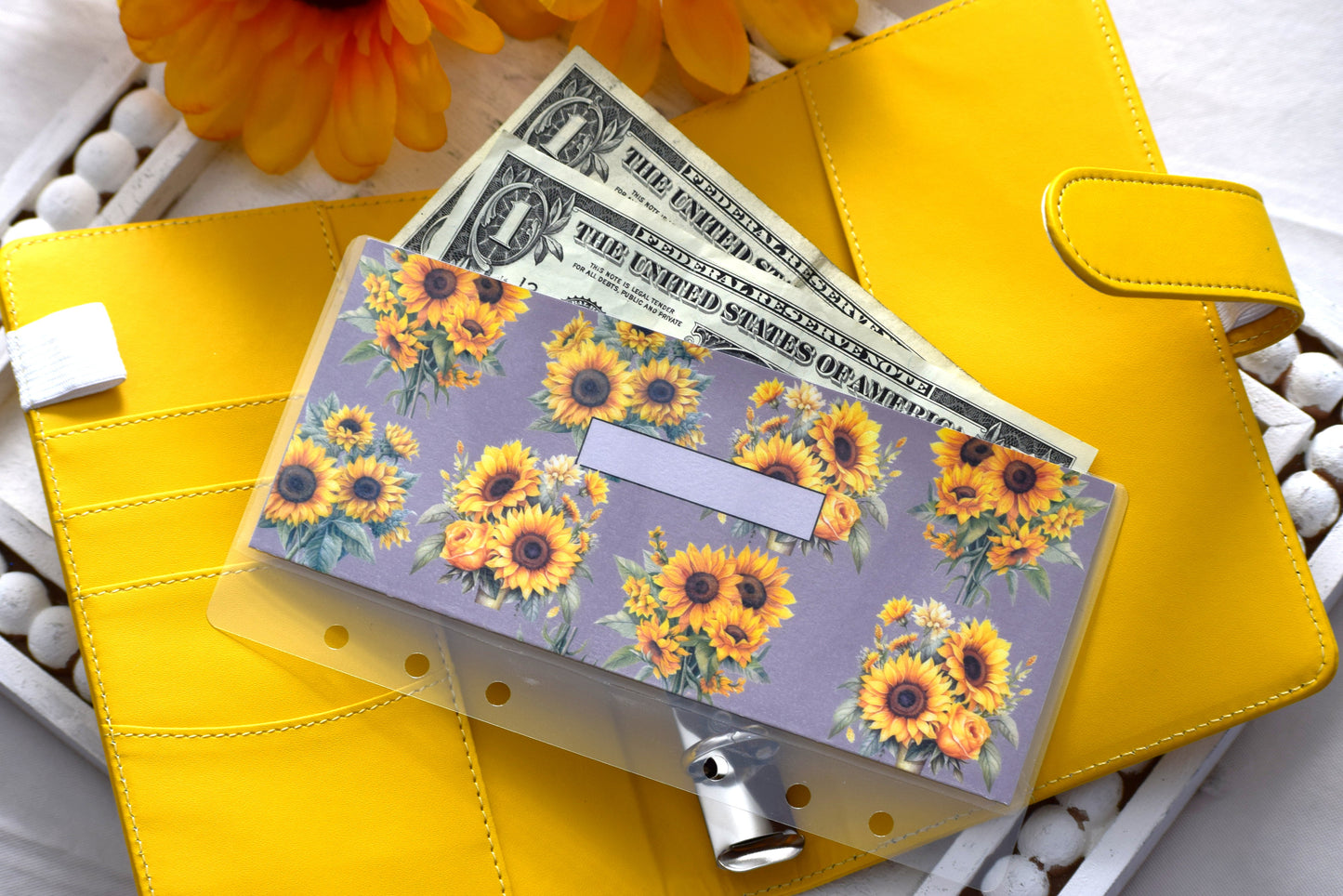 A6 Laminated Cash Envelopes, Cash Binder Envelope, Sunflowers Theme