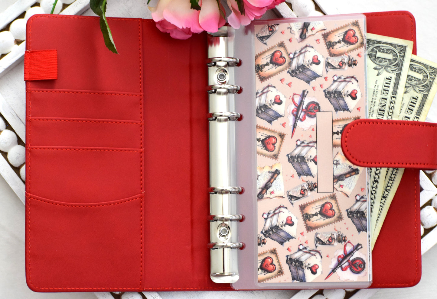 A6 Laminated Cash Envelopes, Cash Binder Envelope, Traveling Love Letter Theme