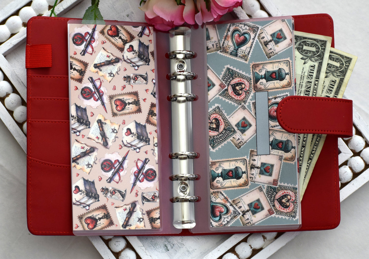 A6 Laminated Cash Envelopes, Cash Binder Envelope, Traveling Love Letter Theme