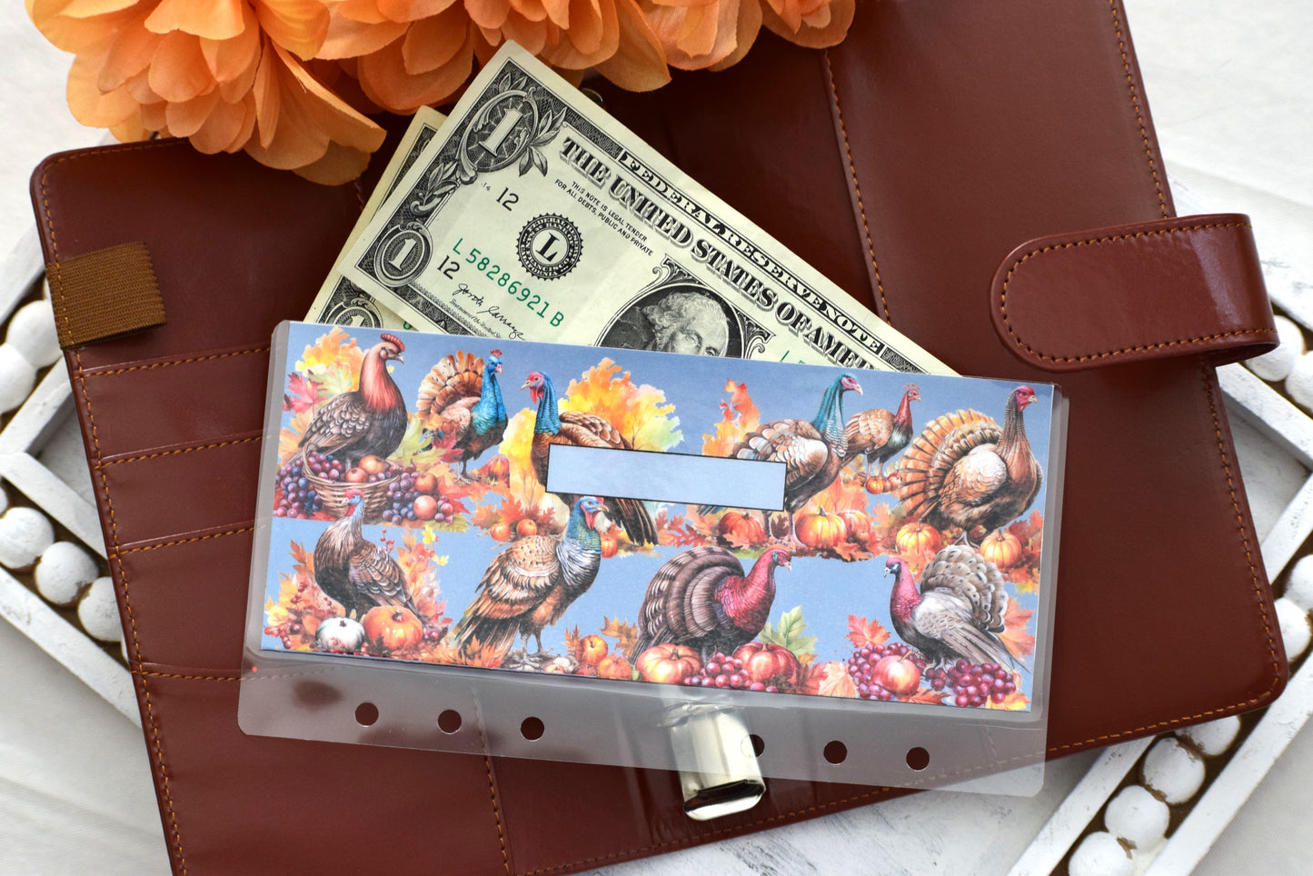 A6 Laminated Cash Envelopes, Cash Binder Envelope, Turkeys! Theme