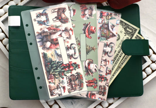 A6 Laminated Cash Envelopes, Cash Binder Envelope, Western Christmas Theme