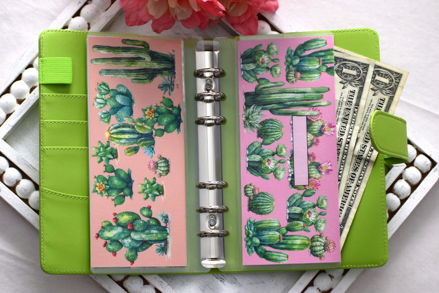 A6 Laminated Cash Envelopes, Cash Binder Envelope, Cactus Galore Theme
