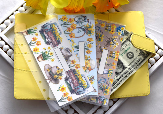 A6 Laminated Cash Envelopes, Cash Binder Envelope, Daffodil Delight Theme