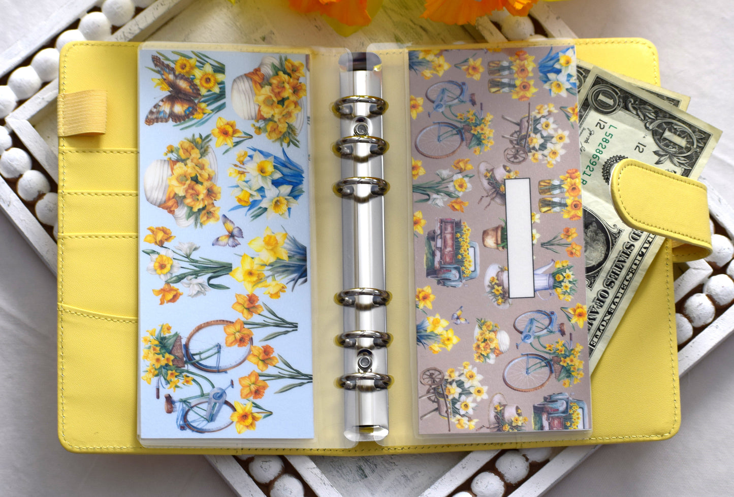 A6 Laminated Cash Envelopes, Cash Binder Envelope, Daffodil Delight Theme