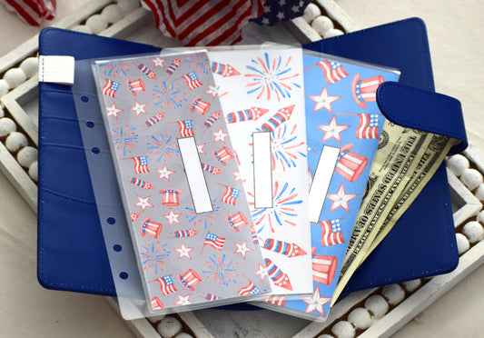 A6 Laminated Cash Envelopes, Cash Binder Envelope, Red, White And Blue Theme