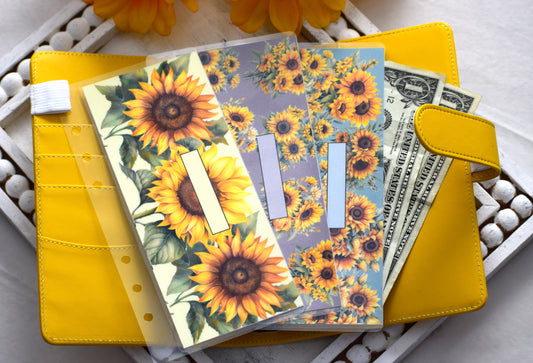 A6 Laminated Cash Envelopes, Cash Binder Envelope, Sunflowers Theme