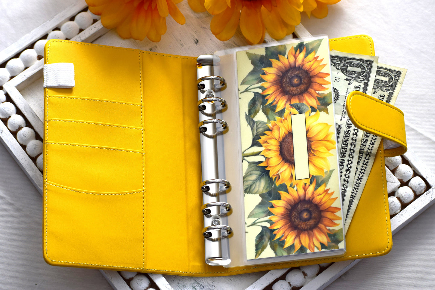 A6 Laminated Cash Envelopes, Cash Binder Envelope, Sunflowers Theme