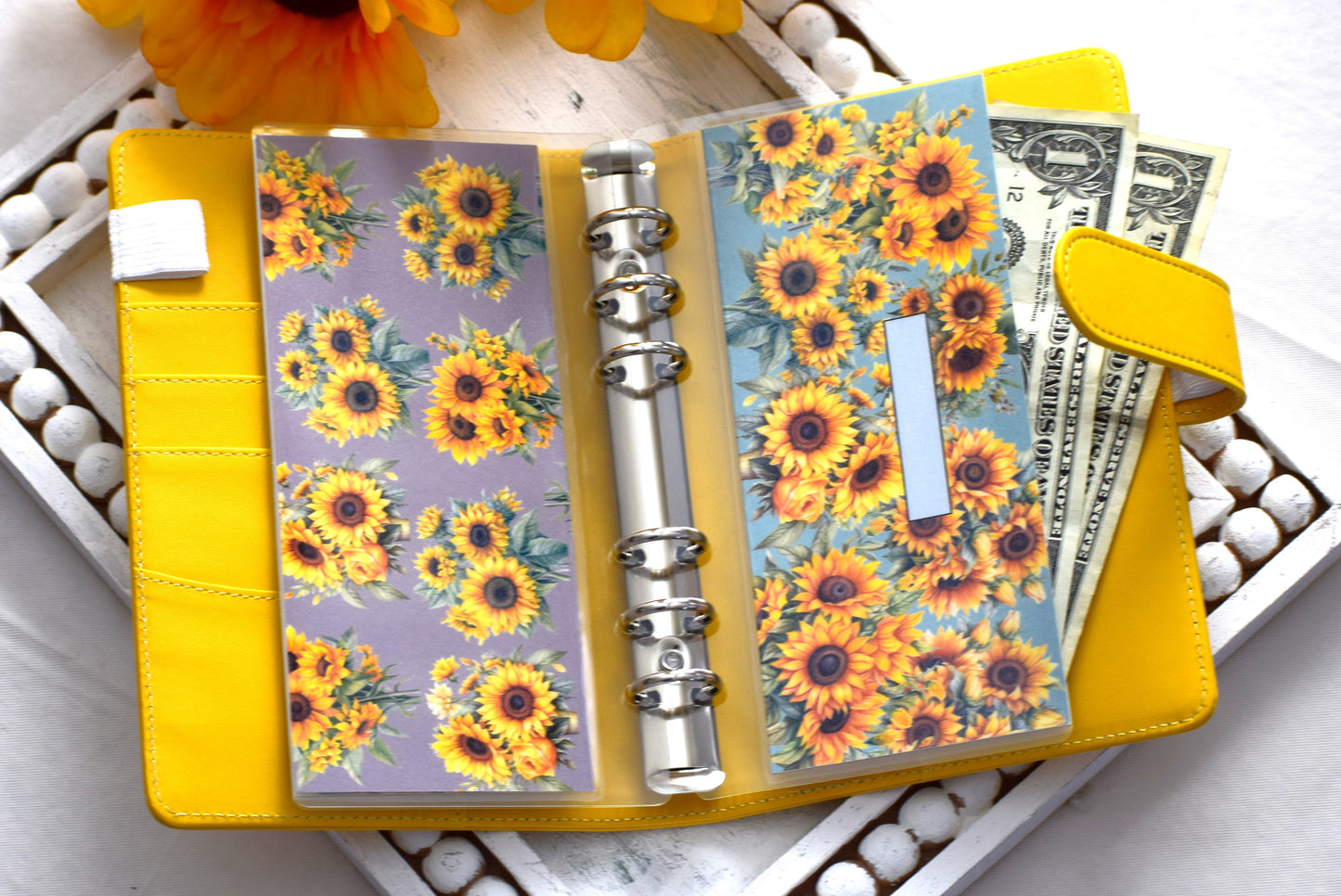 A6 Laminated Cash Envelopes, Cash Binder Envelope, Sunflowers Theme