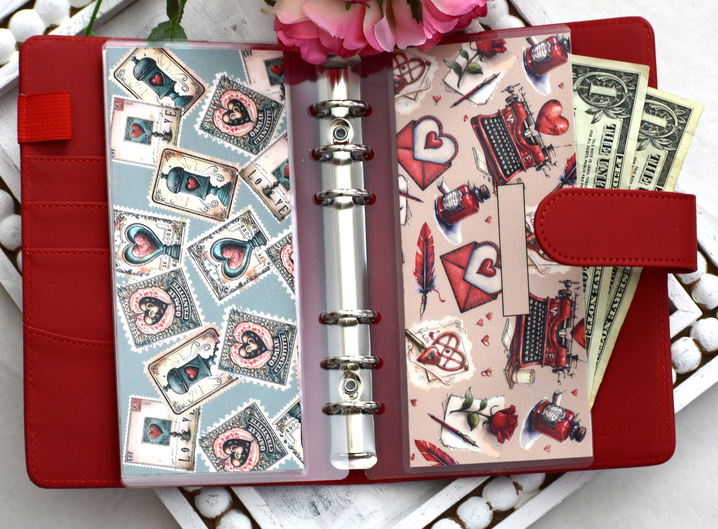 A6 Laminated Cash Envelopes, Cash Binder Envelope, Traveling Love Letter Theme