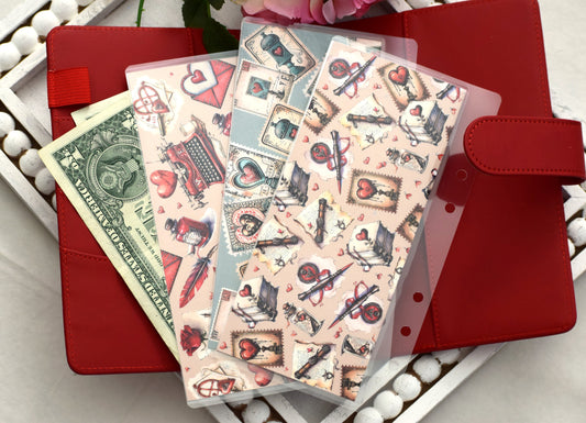 A6 Laminated Cash Envelopes, Cash Binder Envelope, Traveling Love Letter Theme