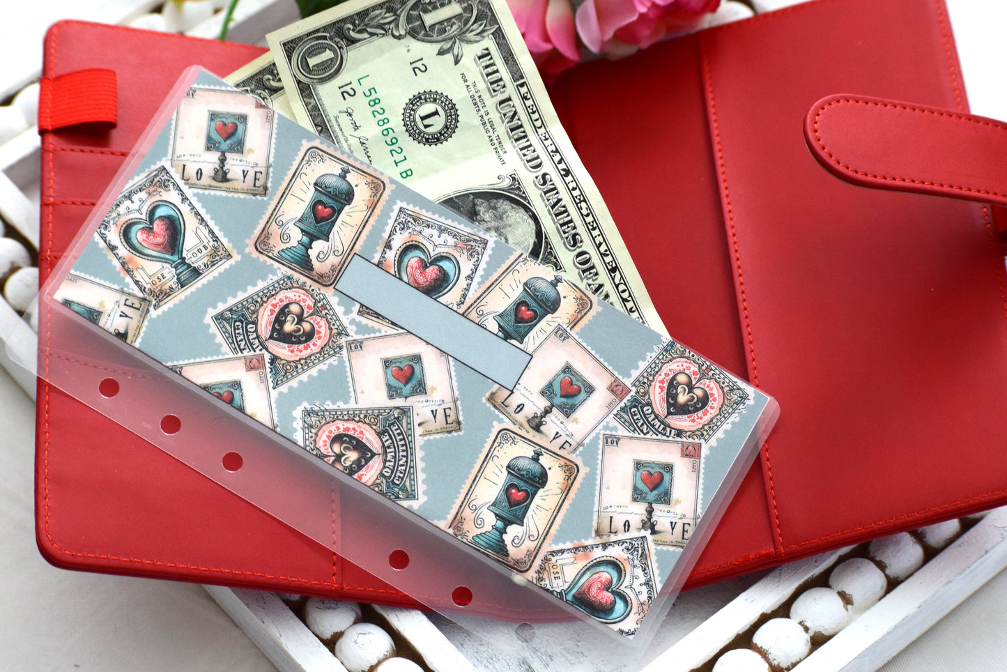 A6 Laminated Cash Envelopes, Cash Binder Envelope, Traveling Love Letter Theme