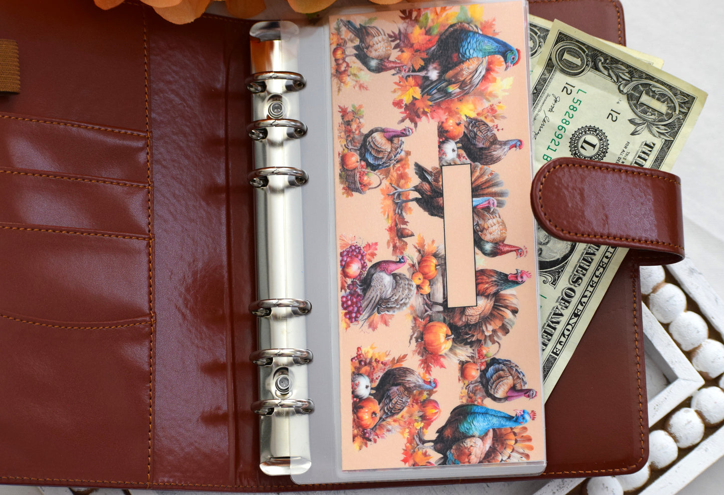 A6 Laminated Cash Envelopes, Cash Binder Envelope, Turkeys! Theme