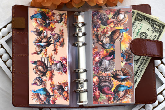 A6 Laminated Cash Envelopes, Cash Binder Envelope, Turkeys! Theme