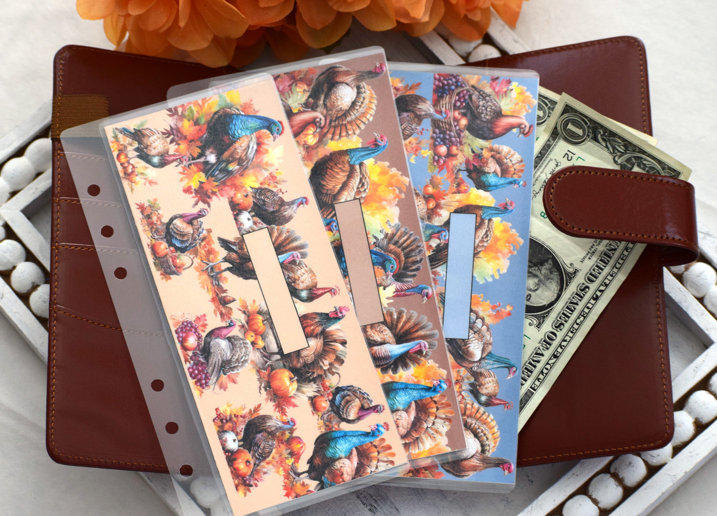 A6 Laminated Cash Envelopes, Cash Binder Envelope, Turkeys! Theme