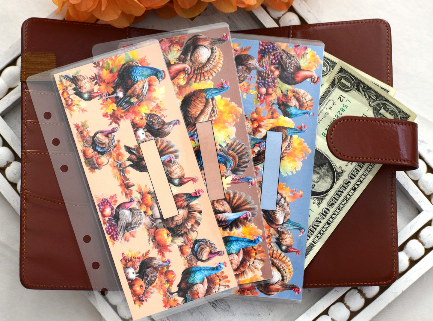 A6 Laminated Cash Envelopes, Cash Binder Envelope, Turkeys! Theme