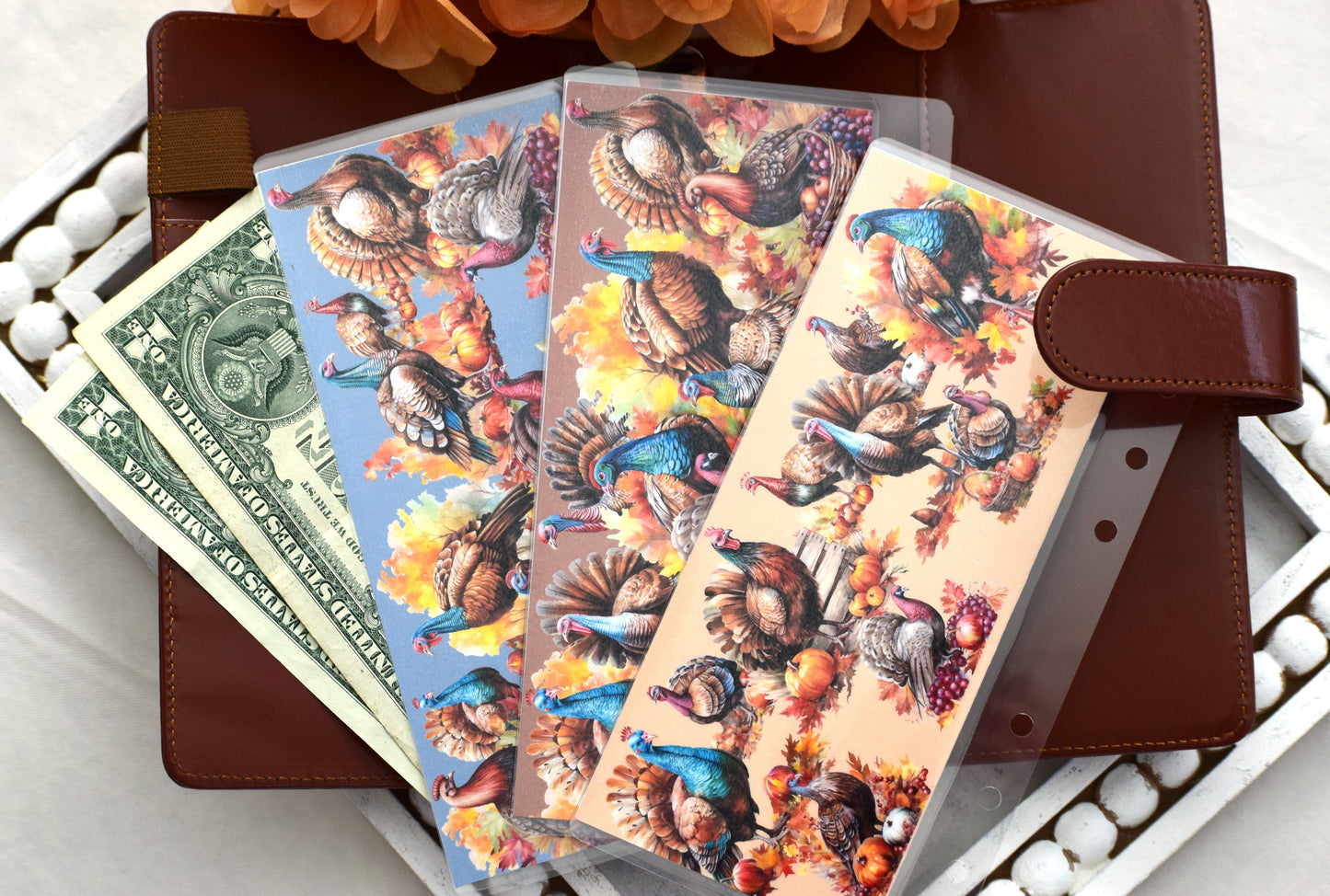 A6 Laminated Cash Envelopes, Cash Binder Envelope, Turkeys! Theme
