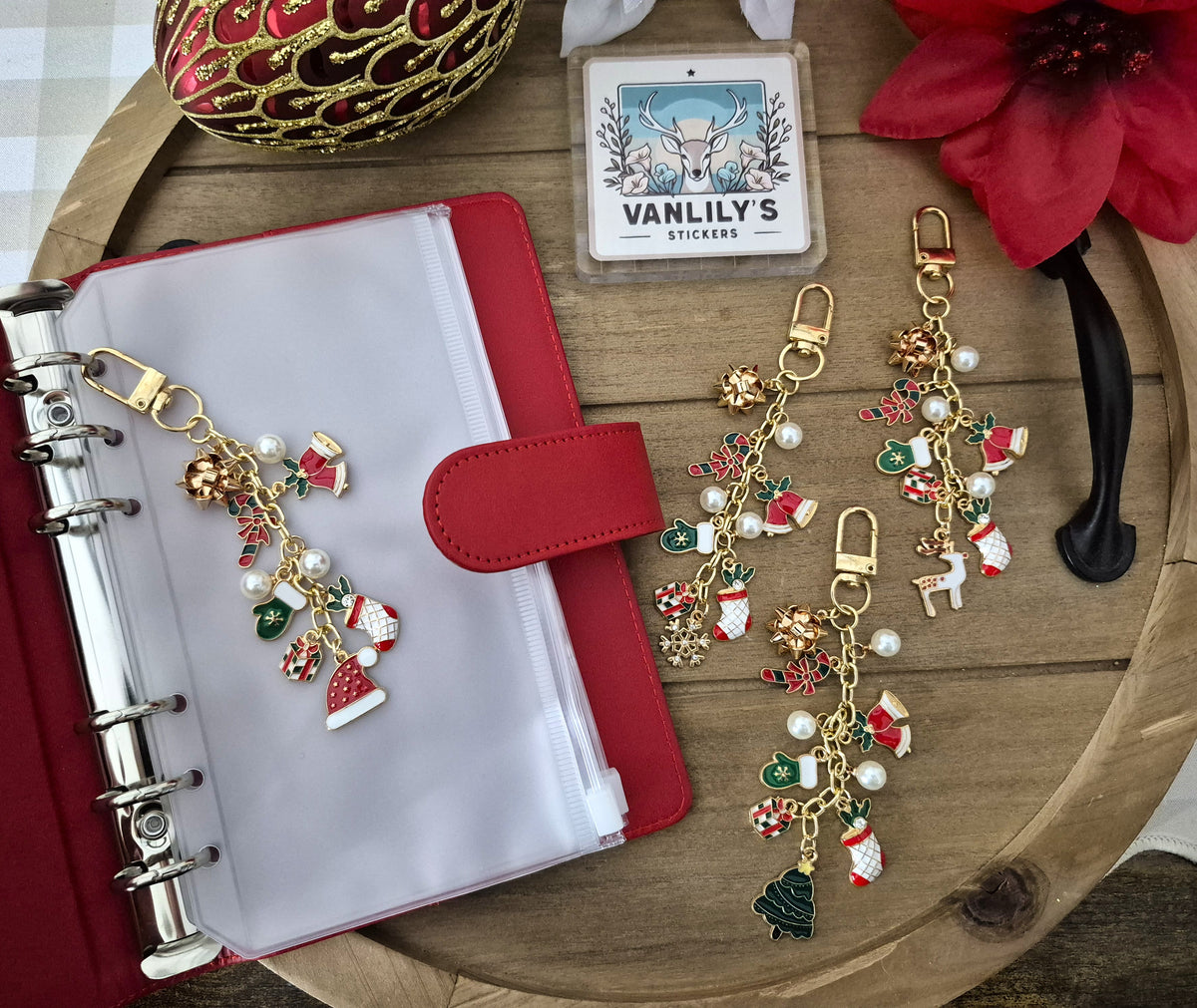 Christmas Planner Charm, Red Holiday Charm | Binder Charm | Travelers Notebook Charm | Dangle Charm | Purse, Bag Charm