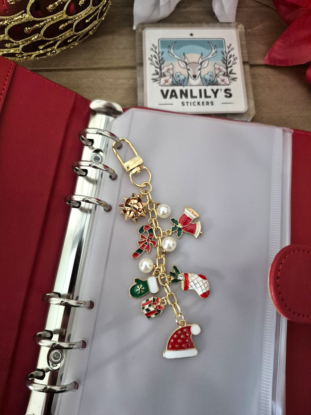Christmas Planner Charm, Red Holiday Charm | Binder Charm | Travelers Notebook Charm | Dangle Charm | Purse, Bag Charm