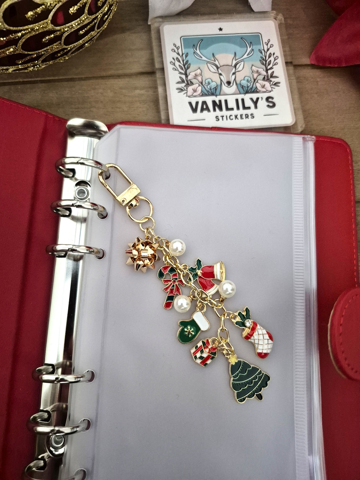 Christmas Planner Charm, Red Holiday Charm | Binder Charm | Travelers Notebook Charm | Dangle Charm | Purse, Bag Charm