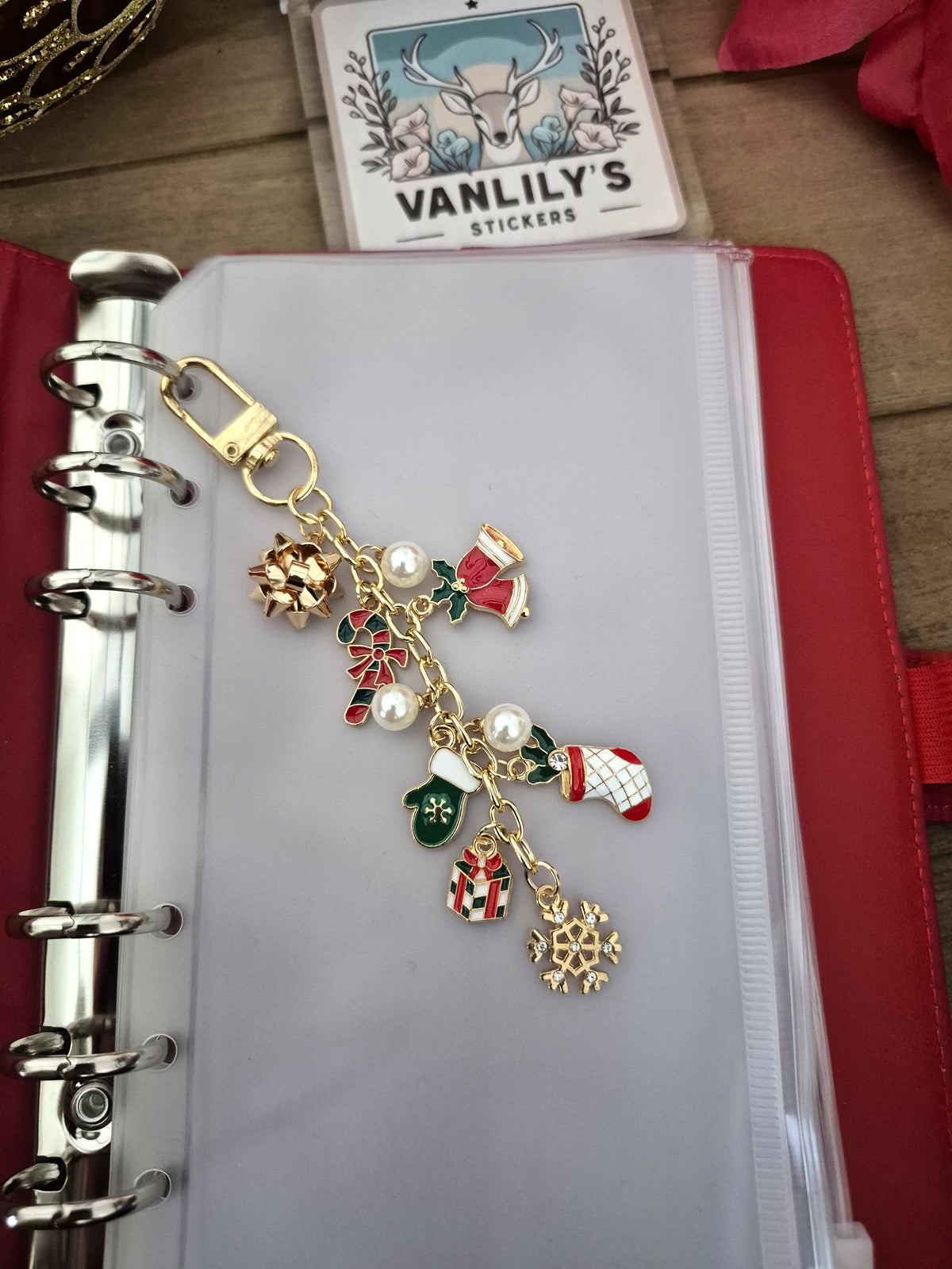 Christmas Planner Charm, Red Holiday Charm | Binder Charm | Travelers Notebook Charm | Dangle Charm | Purse, Bag Charm