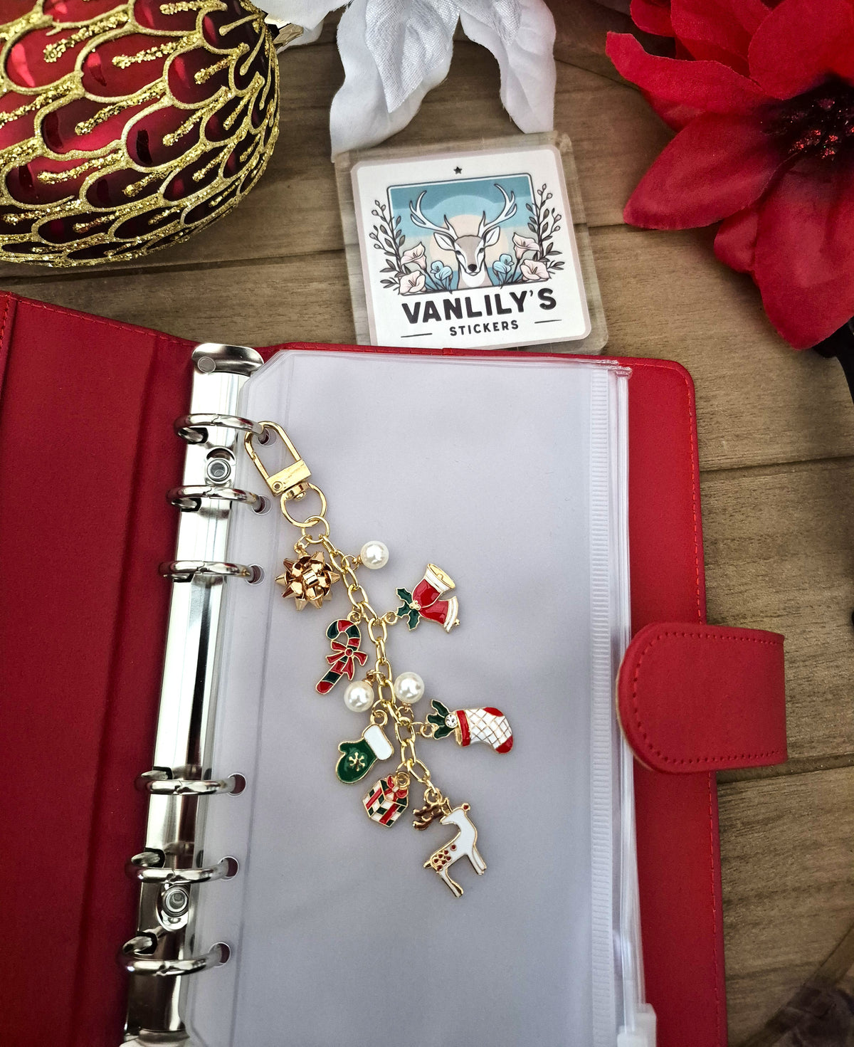 Christmas Planner Charm, Red Holiday Charm | Binder Charm | Travelers Notebook Charm | Dangle Charm | Purse, Bag Charm