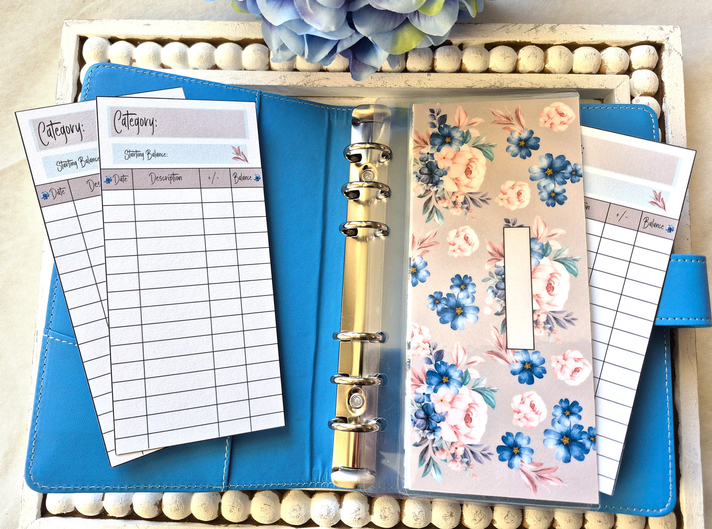 Cash Envelope Tracker Inserts | A6 Envelope Trackers | Cash Envelope Budget System |Blue Flower Theme