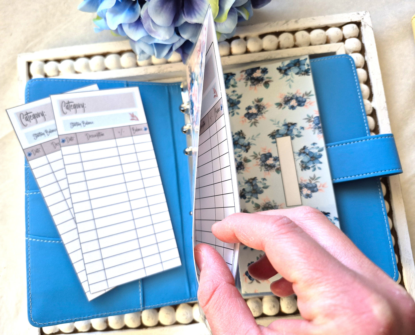 Cash Envelope Tracker Inserts | A6 Envelope Trackers | Cash Envelope Budget System |Blue Flower Theme
