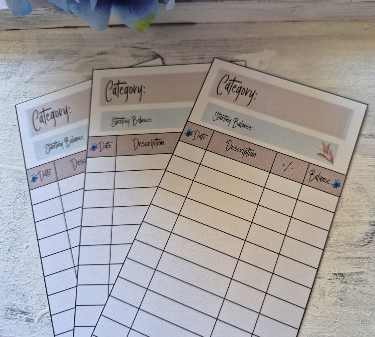 Cash Envelope Tracker Inserts | A6 Envelope Trackers | Cash Envelope Budget System |Blue Flower Theme