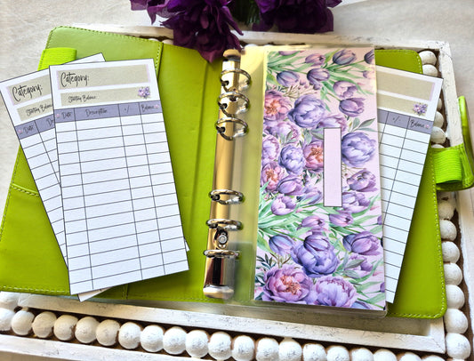 Cash Envelope Tracker Inserts | A6 Envelope Trackers | Cash Envelope Budget System | Purple Blooms Theme