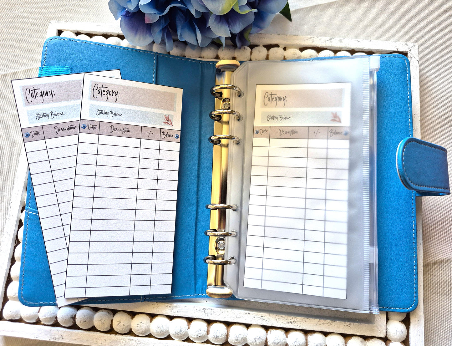 Cash Envelope Tracker Inserts | A6 Envelope Trackers | Cash Envelope Budget System |Blue Flower Theme