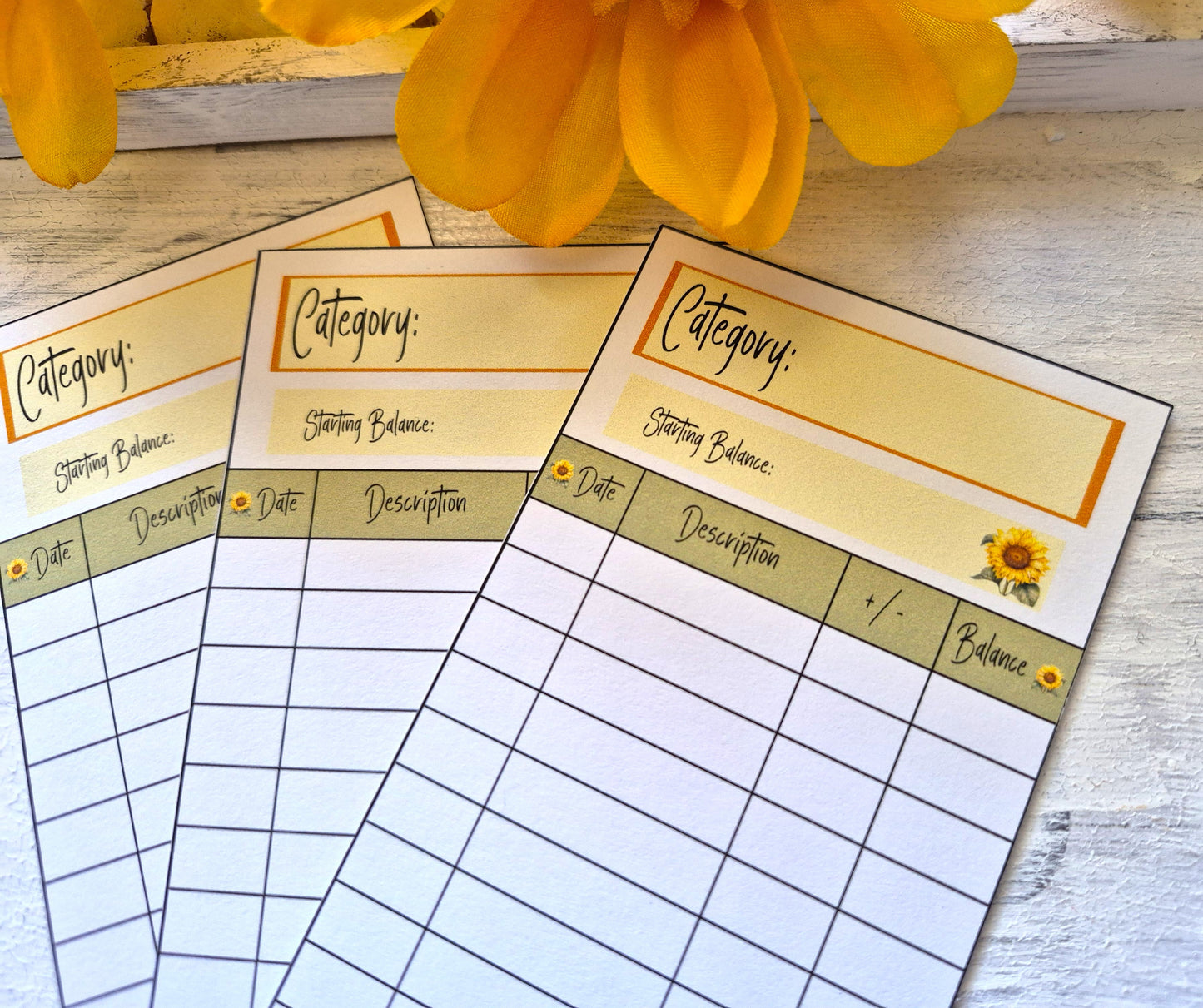 Cash Envelope Tracker Inserts | A6 Envelope Trackers | Cash Envelope Budget System | Sunflowers Theme