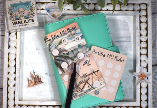 Extra 40 Bucks Savings Challenge with Sticker Sheet | A6 Laminated Budget Binder Insert | Beach Savings Tracker