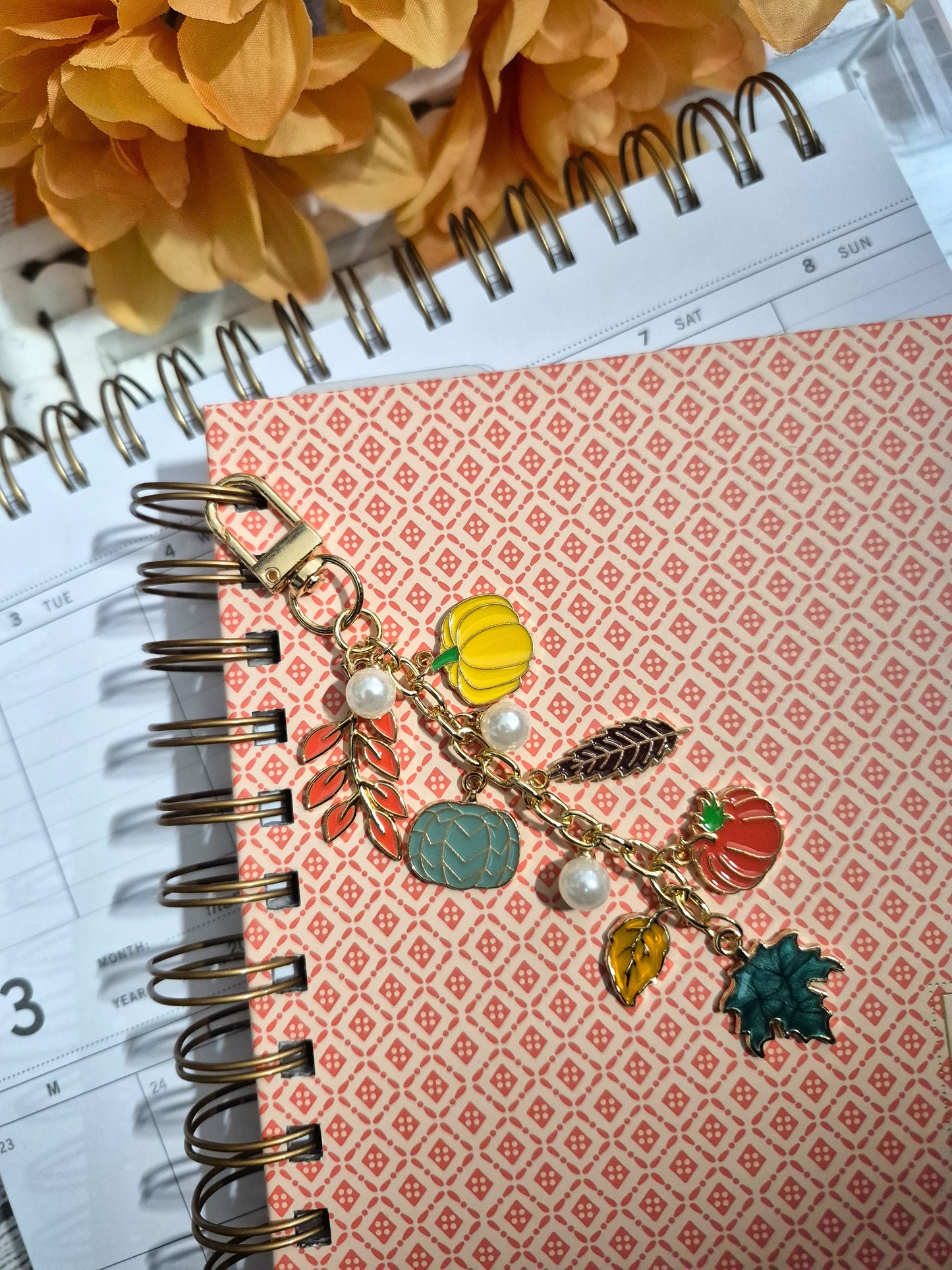 Autumn Fall Leaf Pumpkin Charm | Binder Charm | Travelers Notebook Charm | Dangle Charm | Purse, Bag Charm