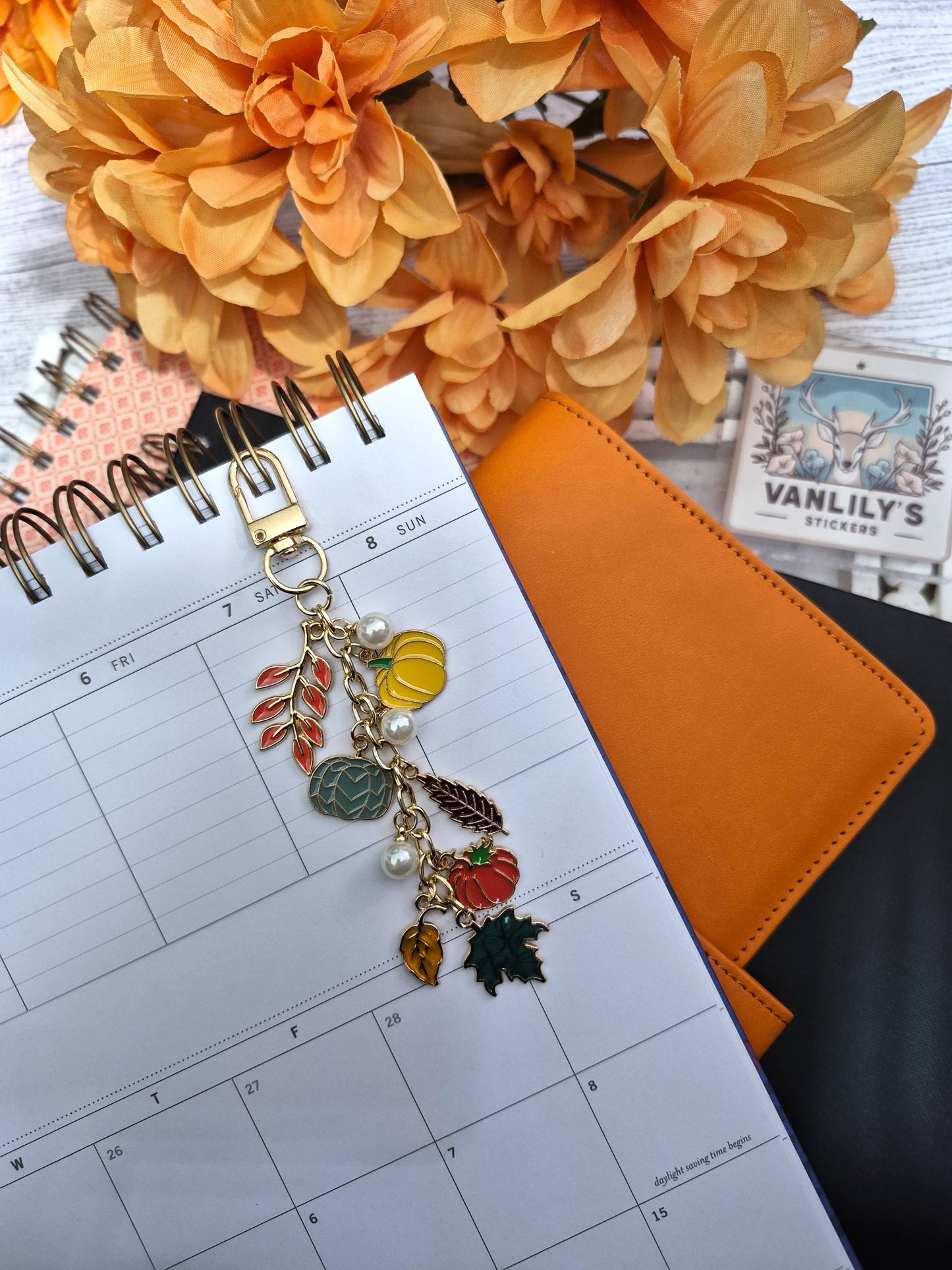Autumn Fall Leaf Pumpkin Charm | Binder Charm | Travelers Notebook Charm | Dangle Charm | Purse, Bag Charm