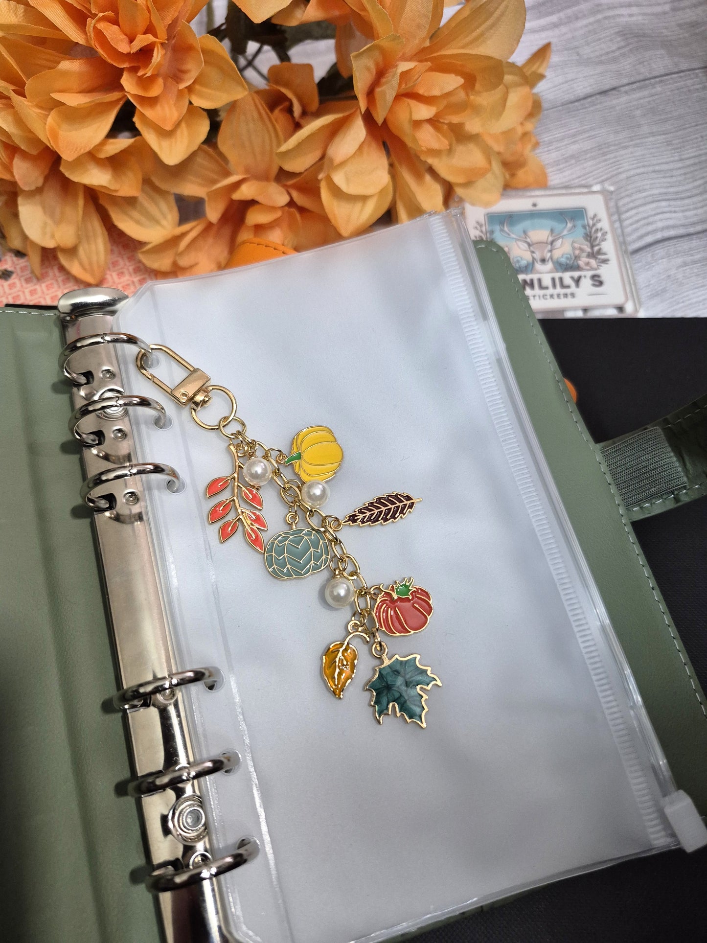 Autumn Fall Leaf Pumpkin Charm | Binder Charm | Travelers Notebook Charm | Dangle Charm | Purse, Bag Charm