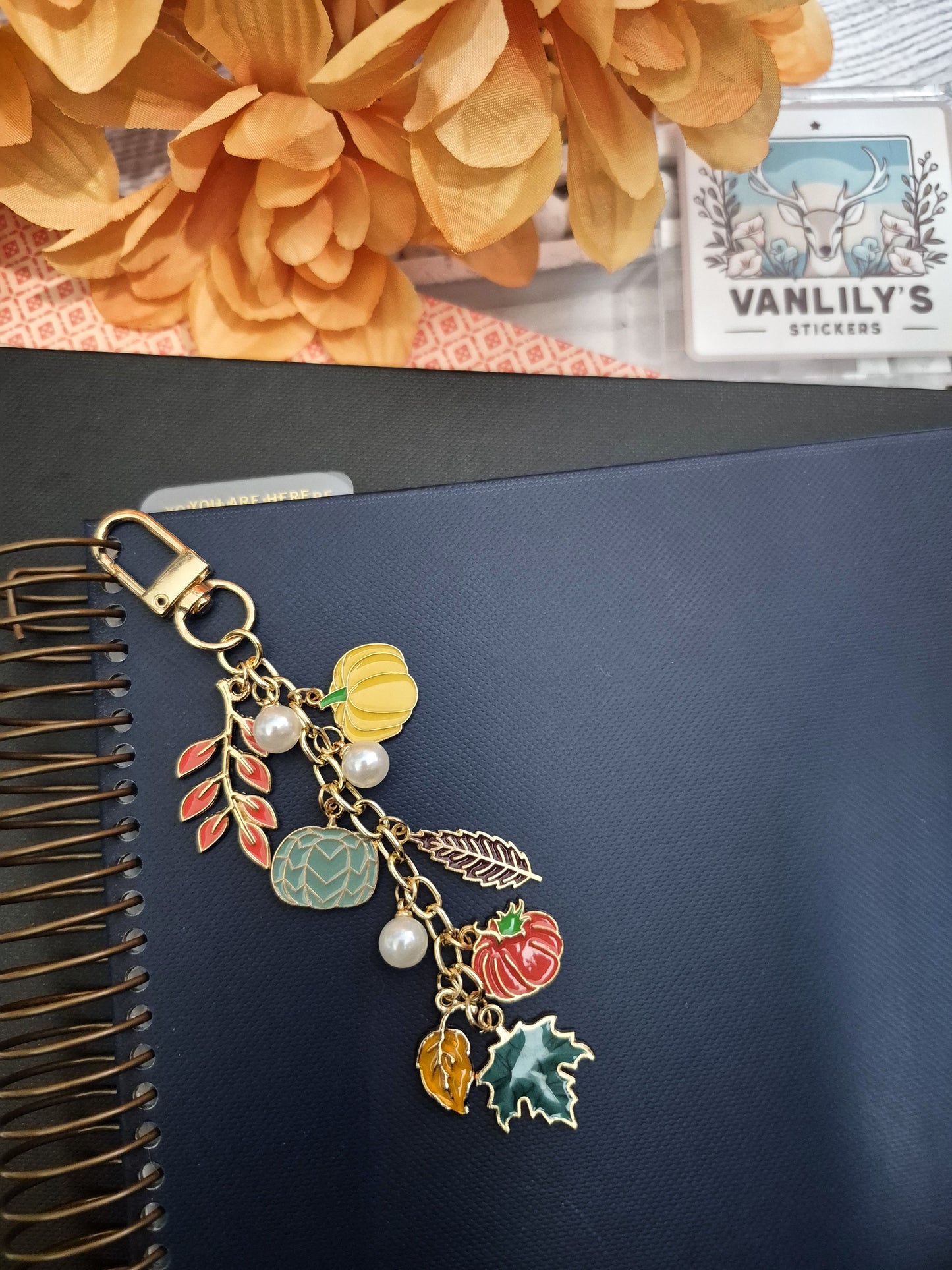 Autumn Fall Leaf Pumpkin Charm | Binder Charm | Travelers Notebook Charm | Dangle Charm | Purse, Bag Charm