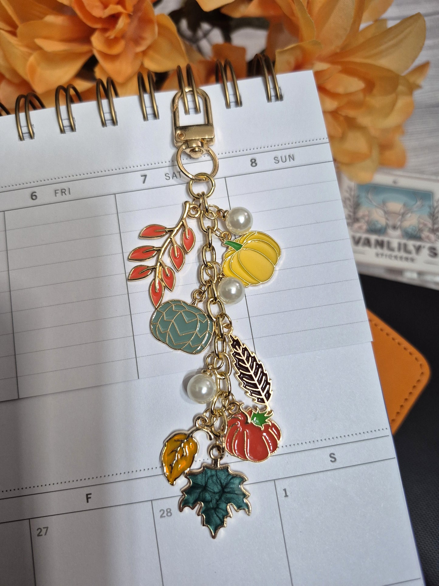 Autumn Fall Leaf Pumpkin Charm | Binder Charm | Travelers Notebook Charm | Dangle Charm | Purse, Bag Charm