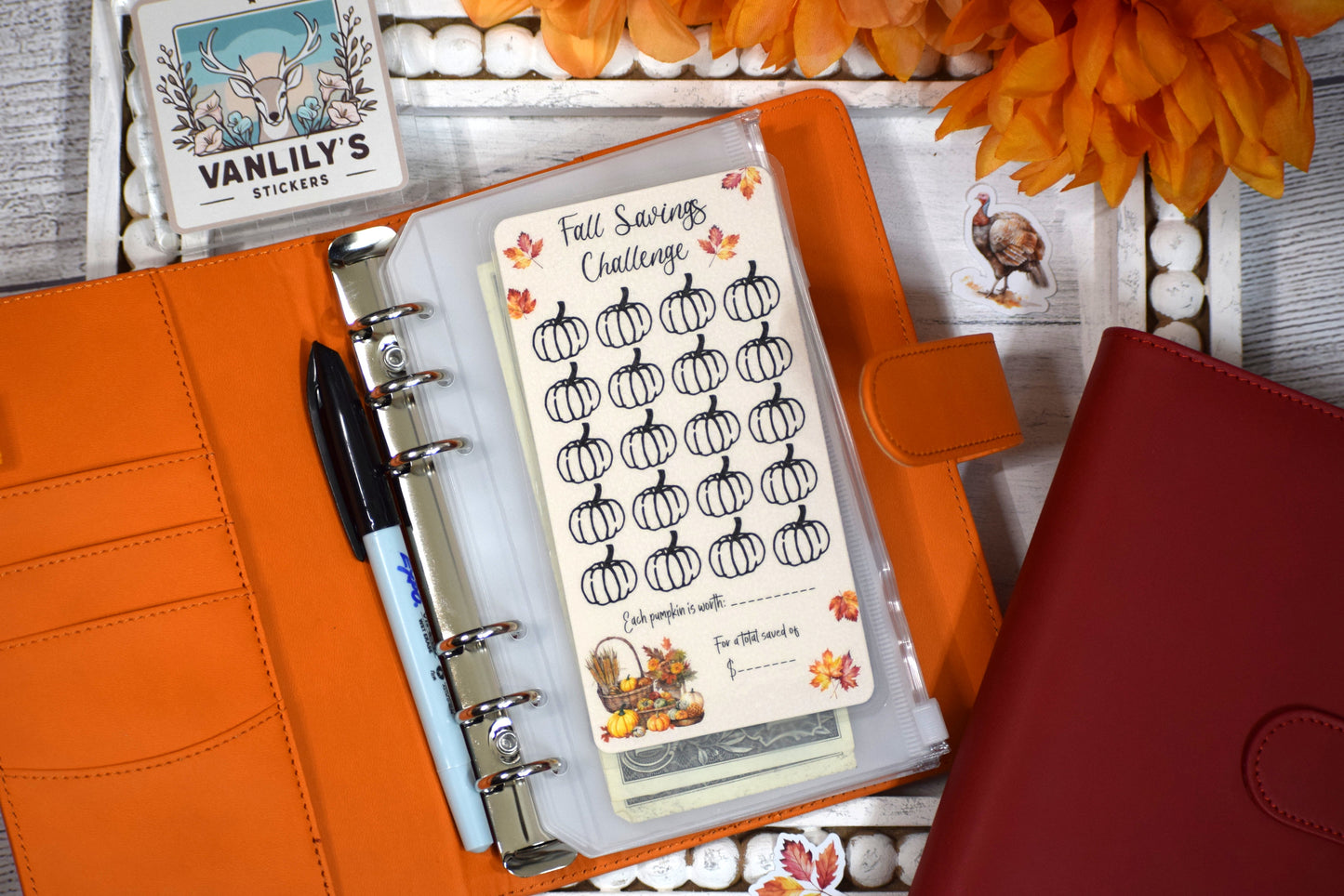 Fall Savings Challenge | A6 Laminated Budget Binder Insert | Cash Envelope Budgeting | Pumpkin Icon Savings Tracker