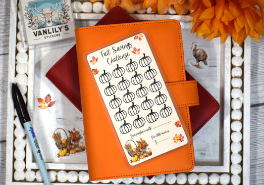 Fall Savings Challenge | A6 Laminated Budget Binder Insert | Cash Envelope Budgeting | Pumpkin Icon Savings Tracker