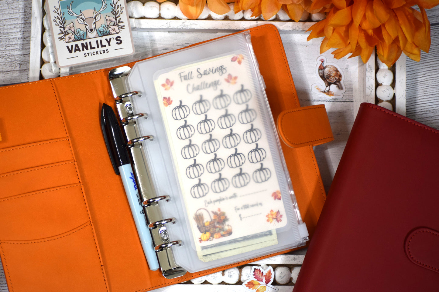 Fall Savings Challenge | A6 Laminated Budget Binder Insert | Cash Envelope Budgeting | Pumpkin Icon Savings Tracker