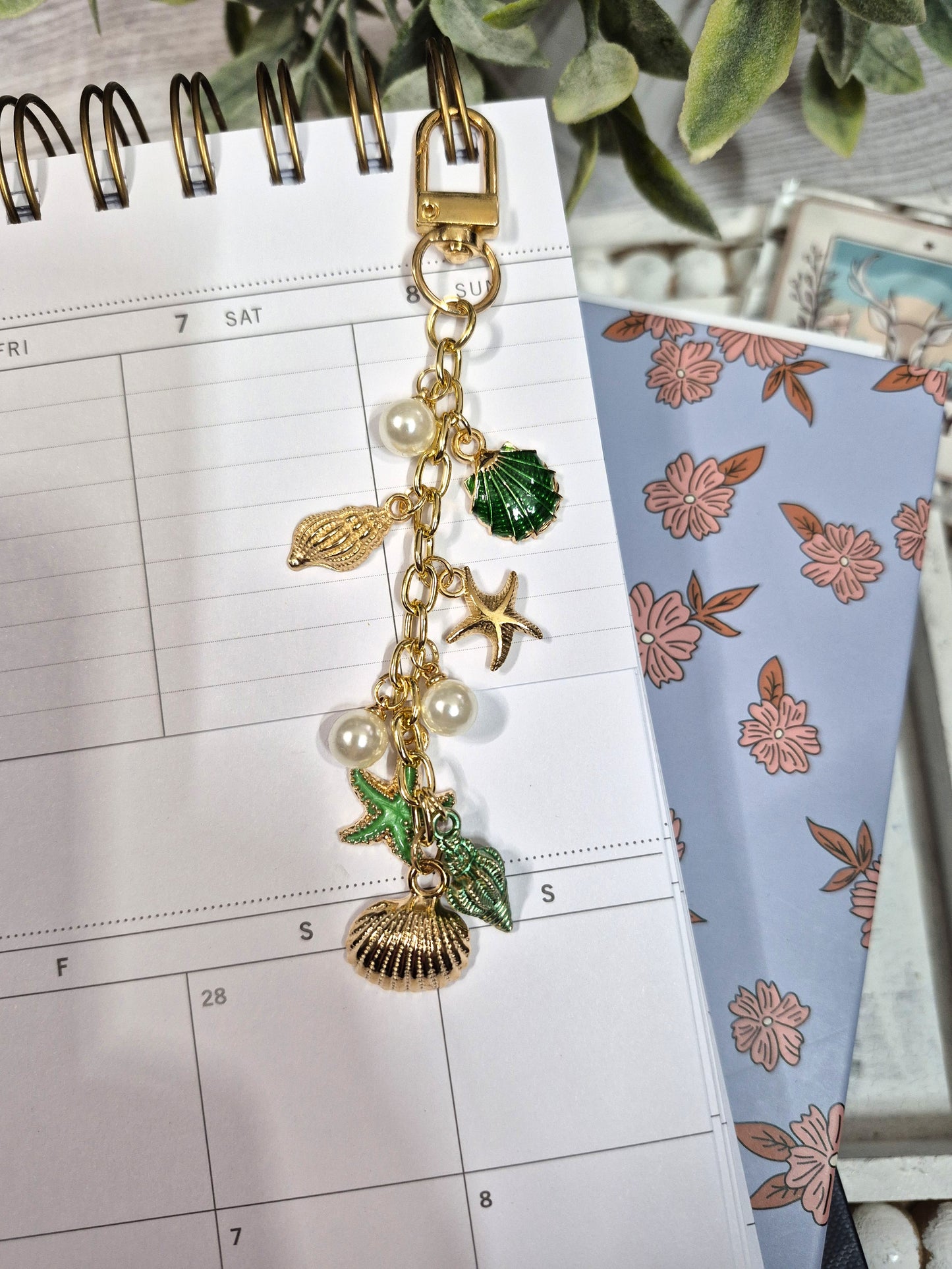 Coastal Green Seashell Planner Charm | Binder Charm | Travelers Notebook Charm | Dangle Charm | Purse, Bag Charm