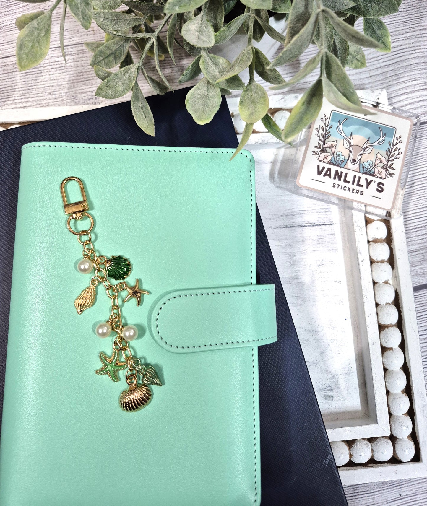 Coastal Green Seashell Planner Charm | Binder Charm | Travelers Notebook Charm | Dangle Charm | Purse, Bag Charm
