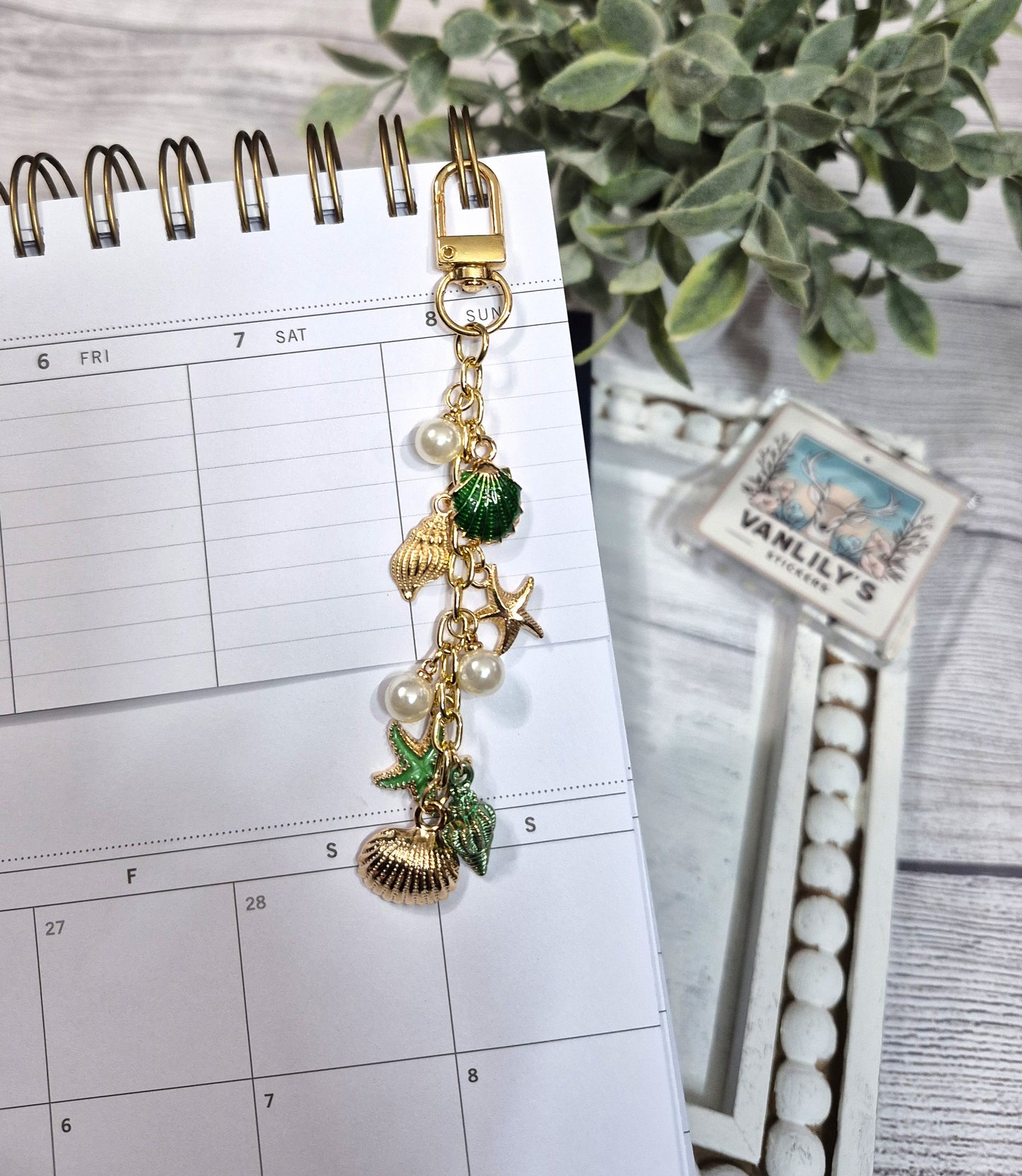 Coastal Green Seashell Planner Charm | Binder Charm | Travelers Notebook Charm | Dangle Charm | Purse, Bag Charm