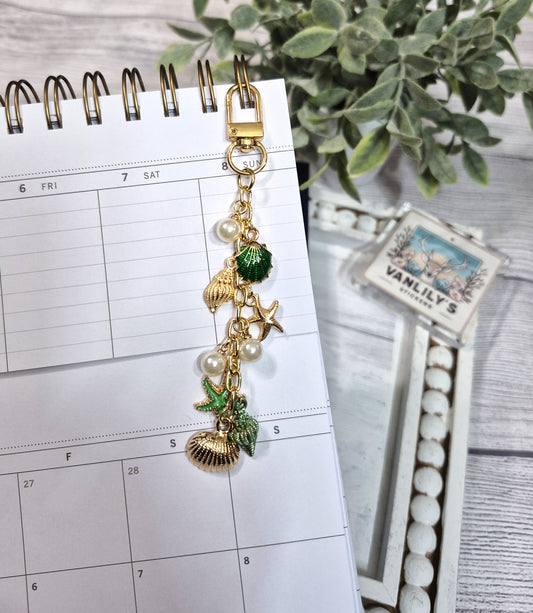 Coastal Green Seashell Planner Charm | Binder Charm | Travelers Notebook Charm | Dangle Charm | Purse, Bag Charm