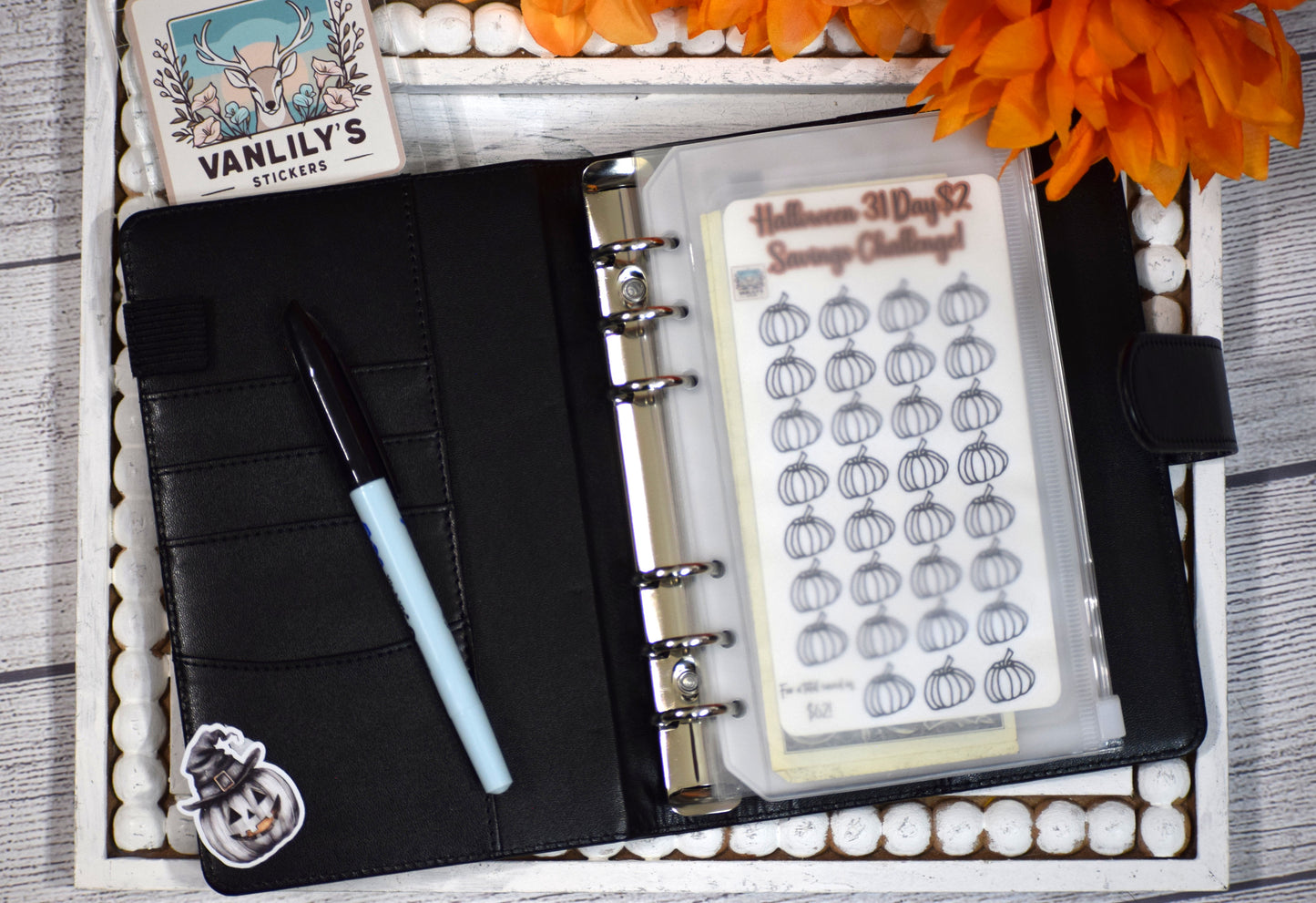 Halloween 31-Day Savings Challenge | A6 Laminated Budget Binder Insert | Cash Envelope Budgeting | Pumpkin Icon Savings Tracker
