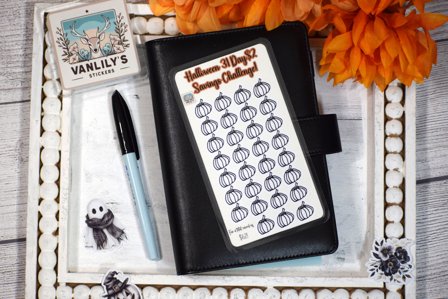 Halloween 31-Day Savings Challenge | A6 Laminated Budget Binder Insert | Cash Envelope Budgeting | Pumpkin Icon Savings Tracker